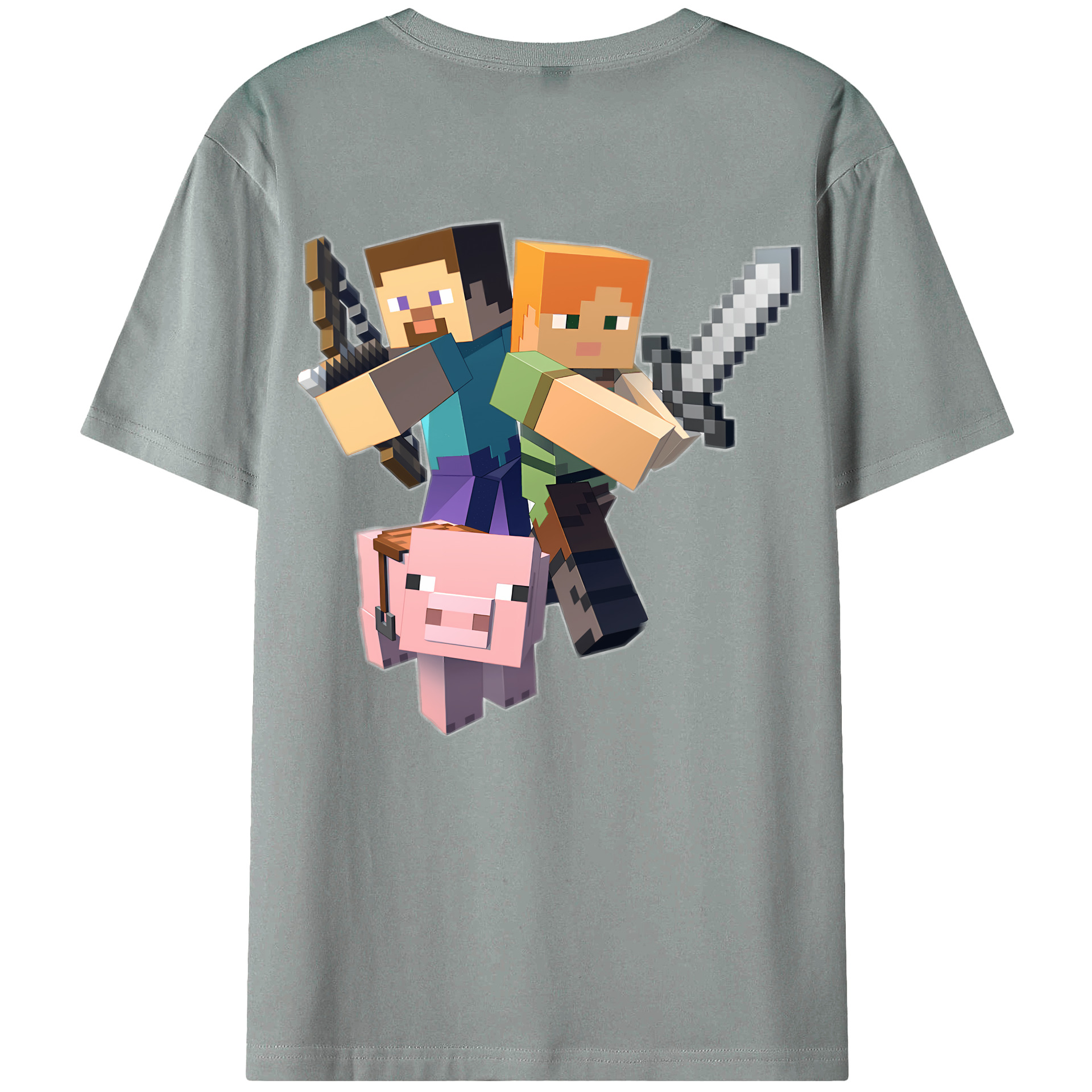 （画像用） マインクラフト ブロックの世界 Minecraft MC Block world 綿100％ メンズ半袖Tシャツ（バックプリント） 通気性